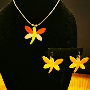 Plastic Butterfly Necklace and Earring Set